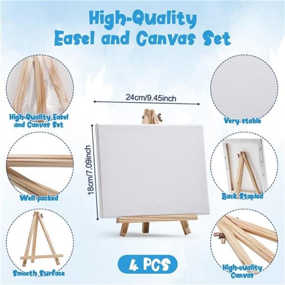 52 Pcs Paint Set Includes 4 Pcs 8 x 10 Inch Canvases 4 Pcs 7 x 9.5 Inches - Picture 3 of 7